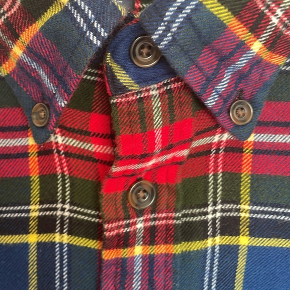 Lands’ End multi color plaid flannel  long sleeve shirt Men’s size L - Picture 6 of 13